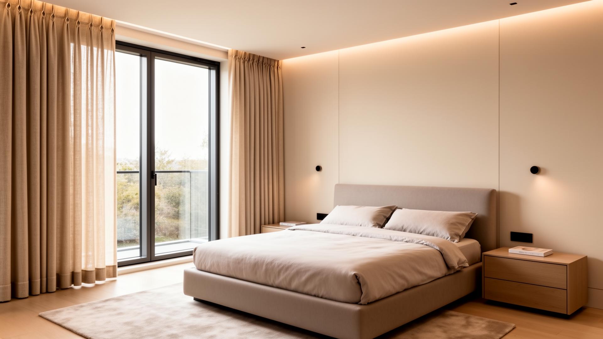Eyelet curtains in a modern bedroom