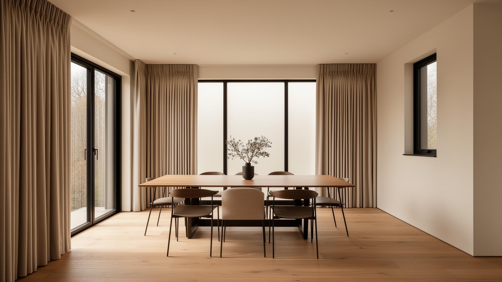 Pencil pleat curtains on a brass pole