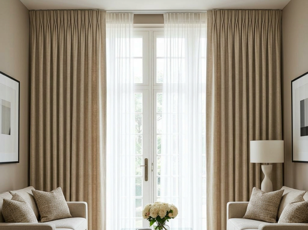 Pinch pleat curtains in a formal living room