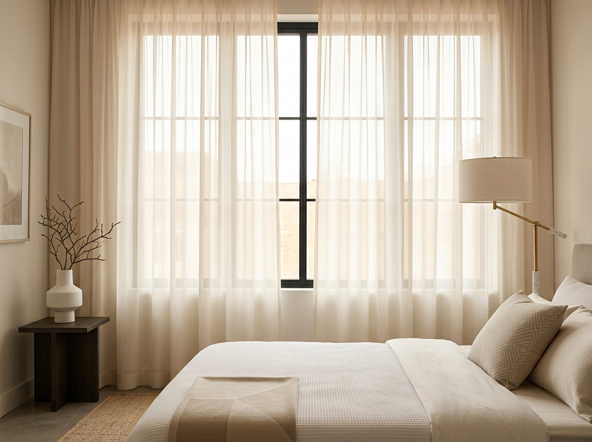 Sheer voile panels with morning light