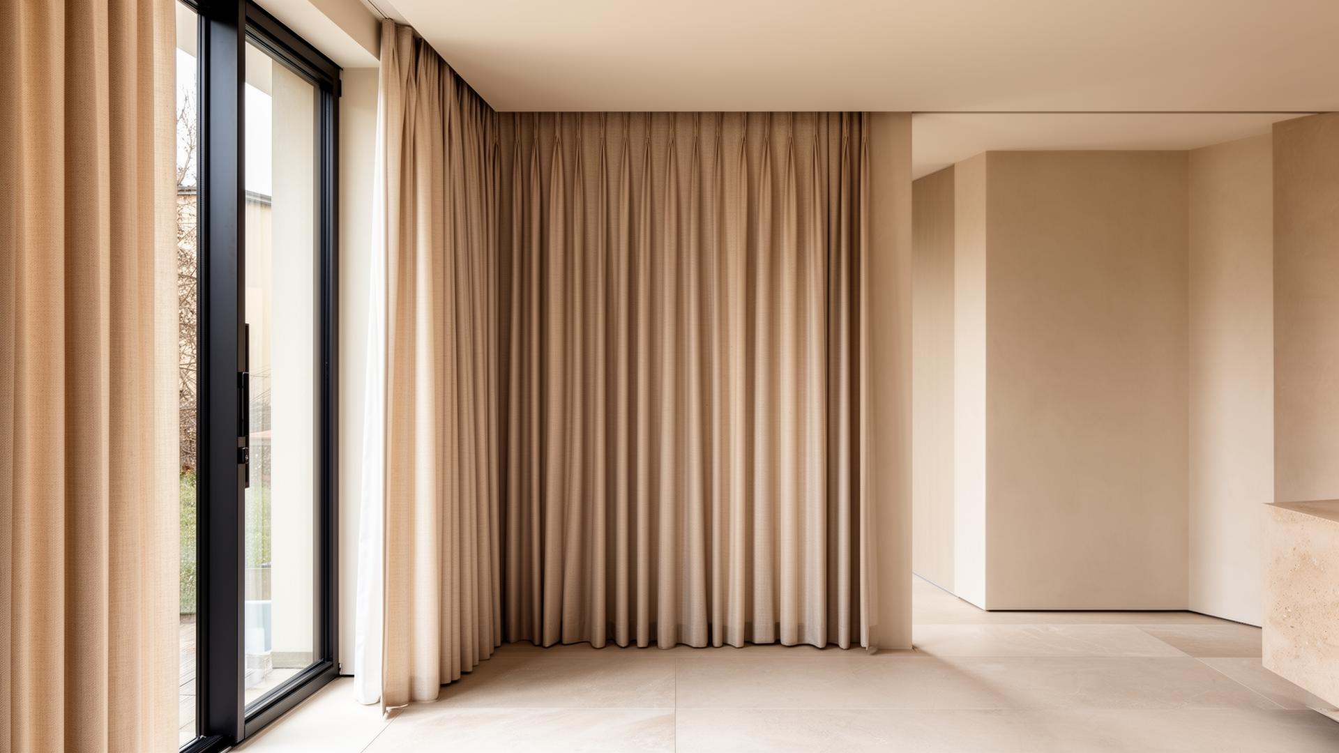 Patterned bespoke curtains tailored to a Dorset window