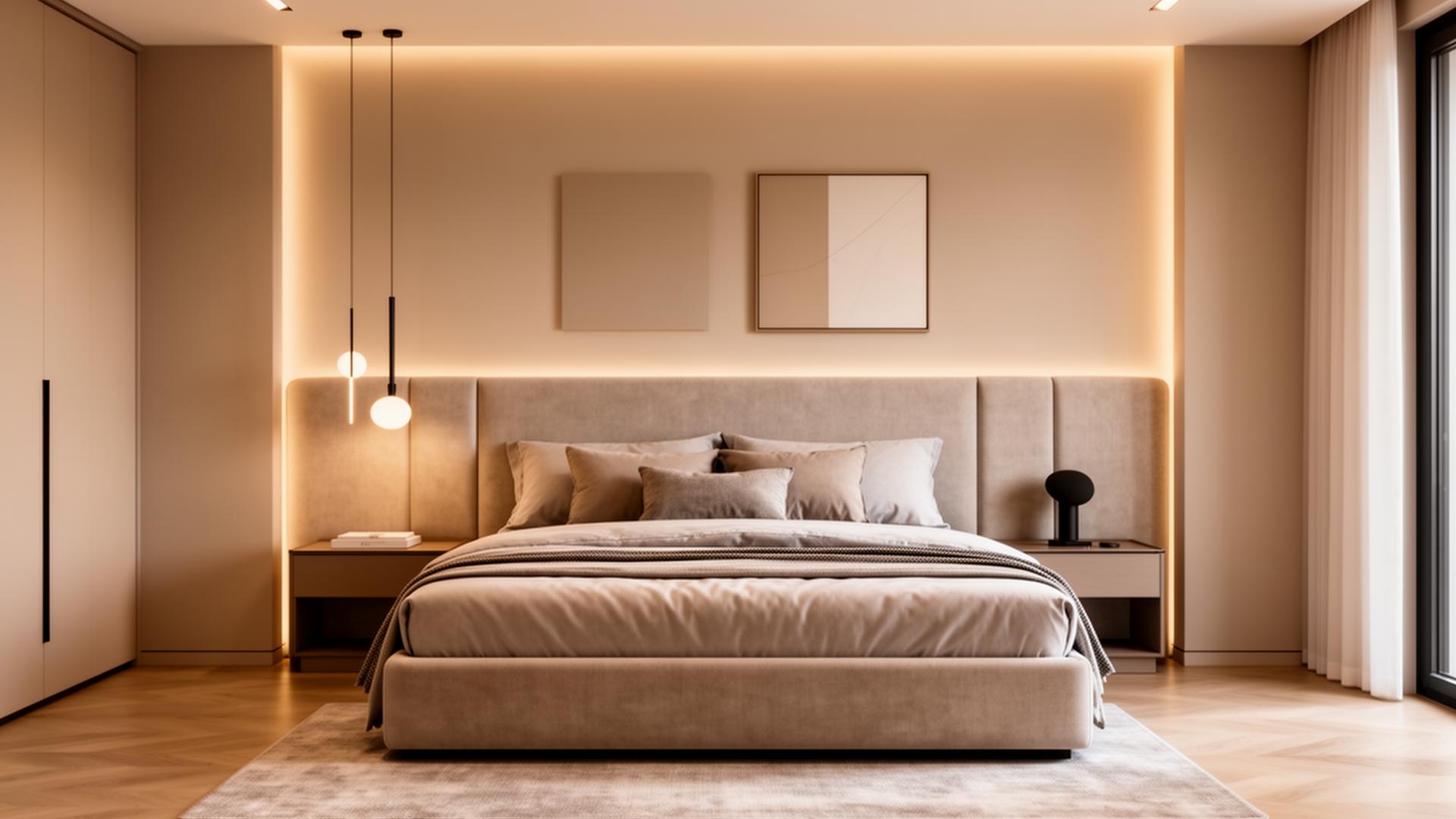 Upholstered headboard — guest bedroom, Lyme Regis